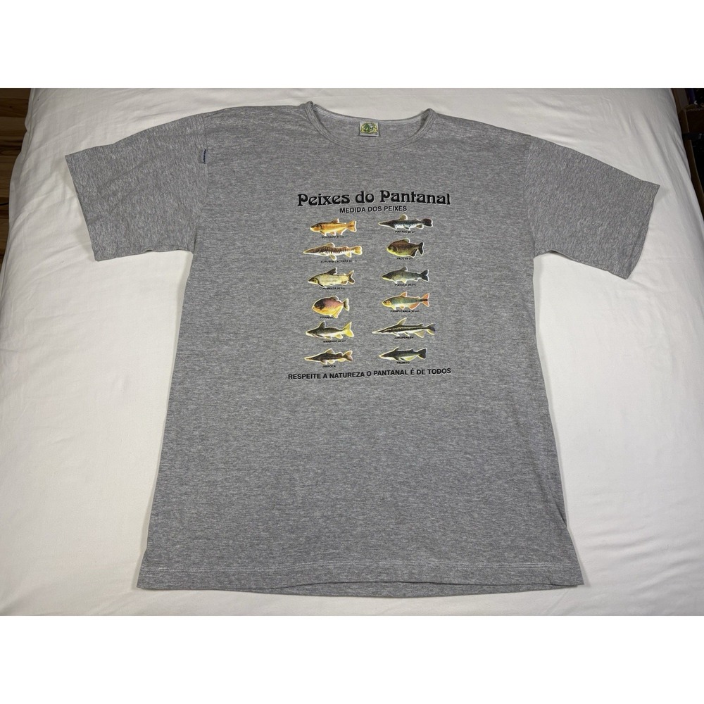 Vintage 90s Peixes do Pantanal Fish Chart Graphic T Shirt Brazil Nature XL